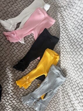 Kids Ribbed Leggings Set - Pink, White, Black, Yellow, Gray